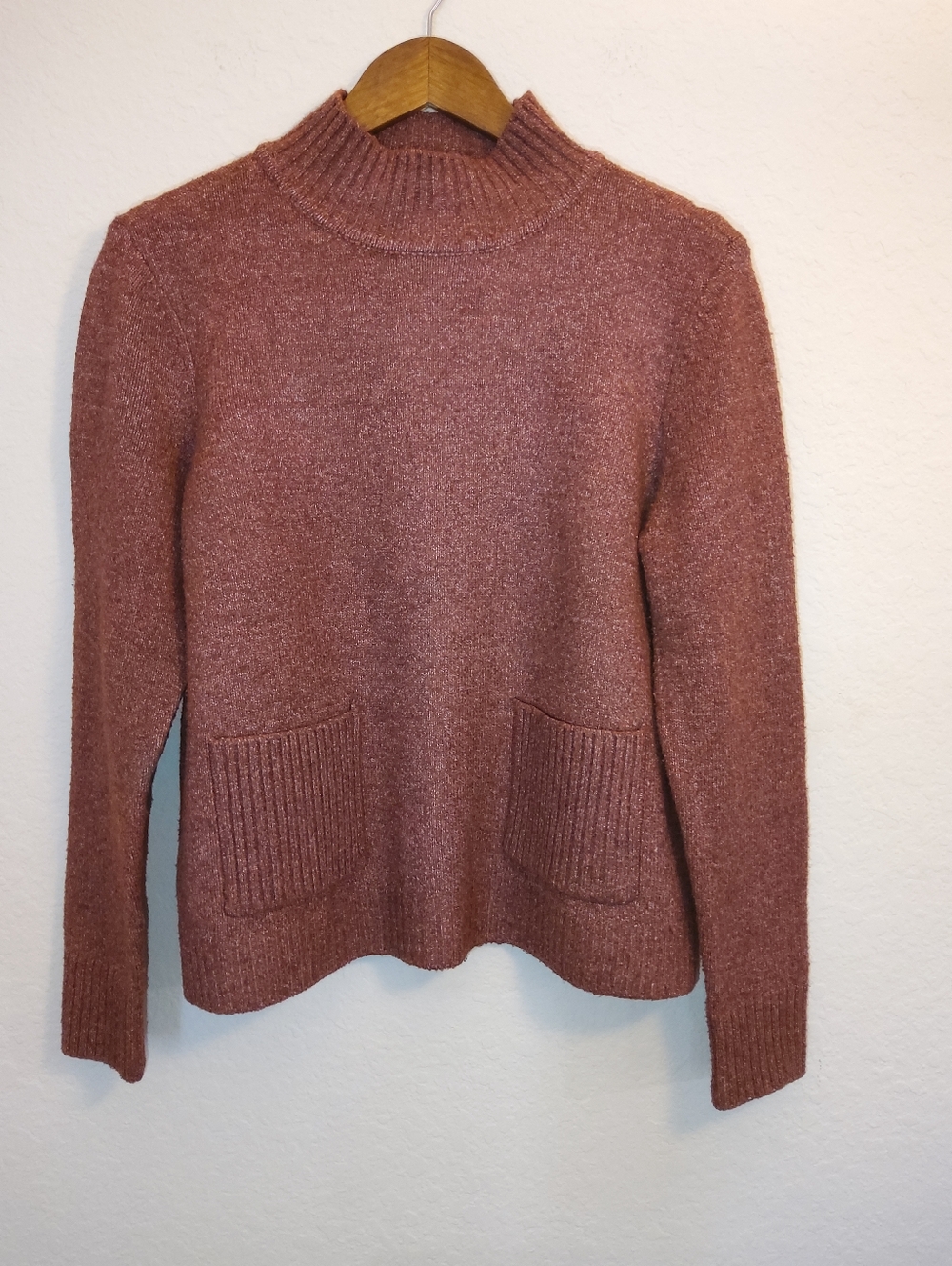 Marled Patch Pocket Sweater Womens Large Rust Orange Academia Cozy Knit‎
